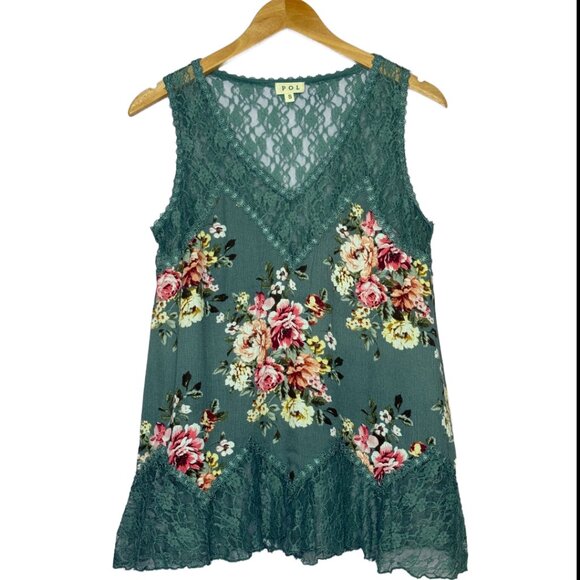🆕POL Floral Lace Short Sleeve Tunic Green Size Small - Picture 2 of 12